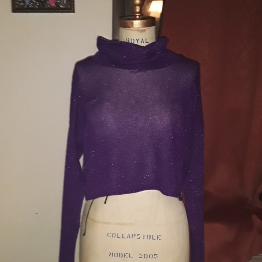 Cropped purple sparkle turtleneck